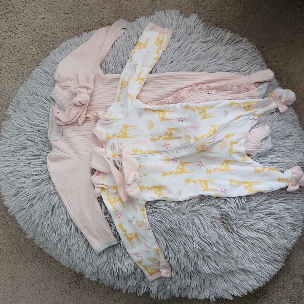 4 piece newborn sleepers with headbands